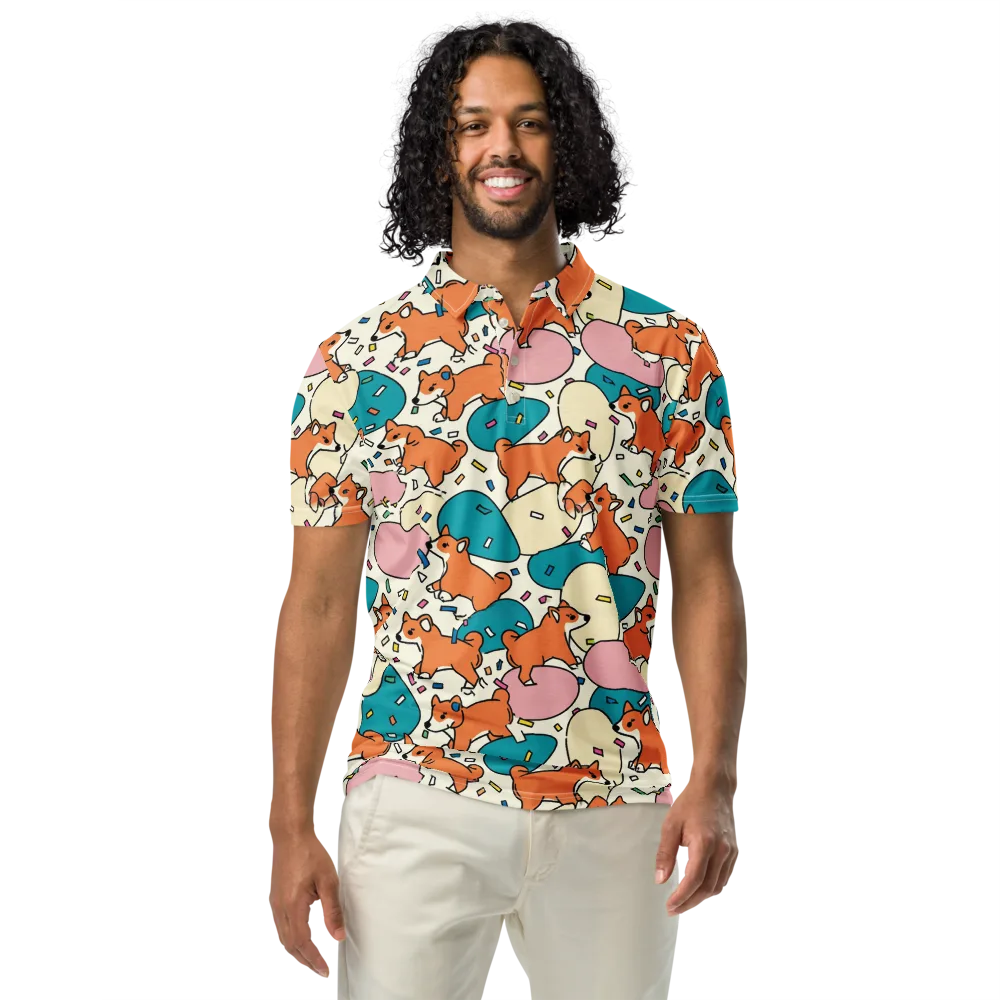 Coral Corgi Carnival on Men's Slim Fit Polo Shirt — Front