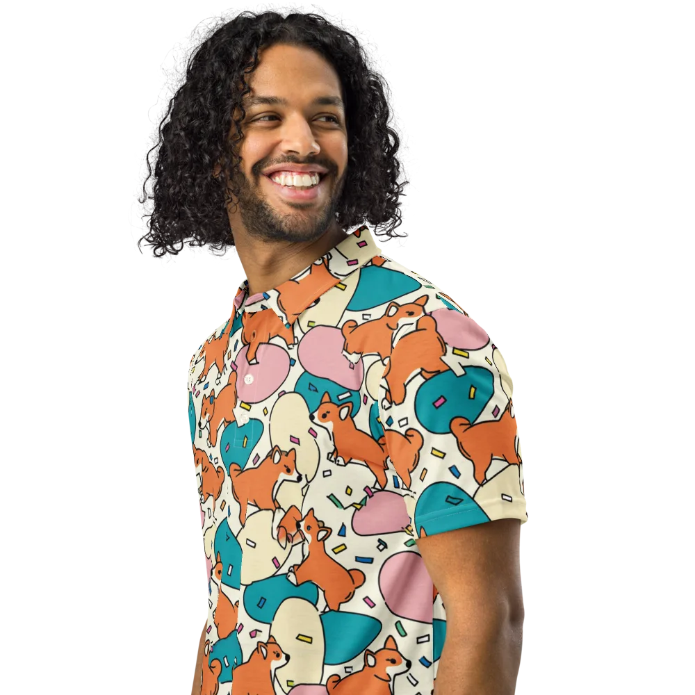 Coral Corgi Carnival on Men's Slim Fit Polo Shirt — Left Front