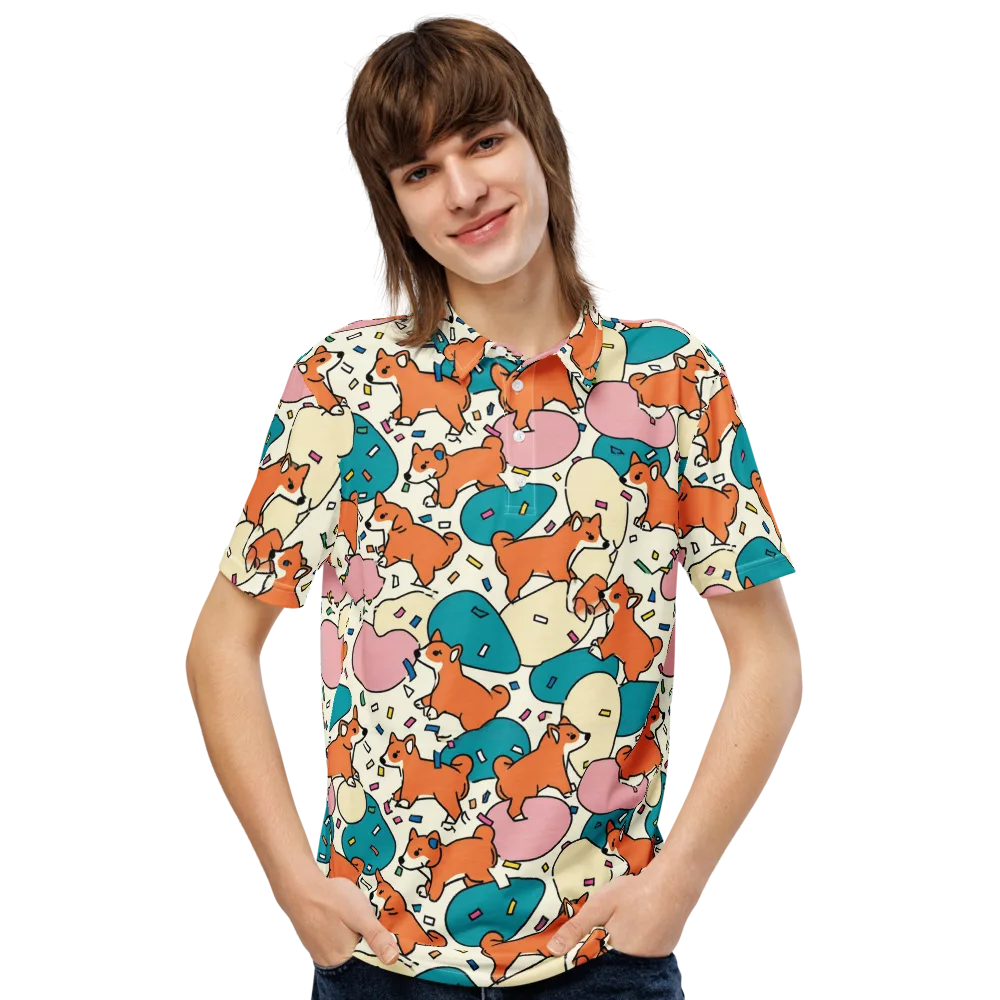 Coral Corgi Carnival on Men's Slim Fit Polo Shirt — Front
