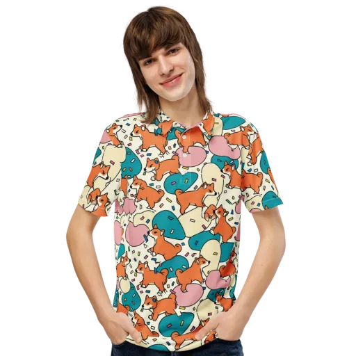 Coral Corgi Carnival on a Men's Slim Fit Polo Shirt