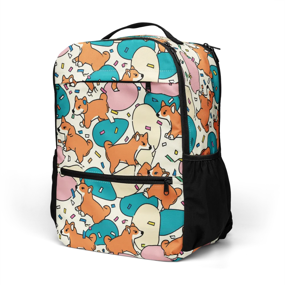 Coral Corgi Carnival on Utility Backpack — Left Front