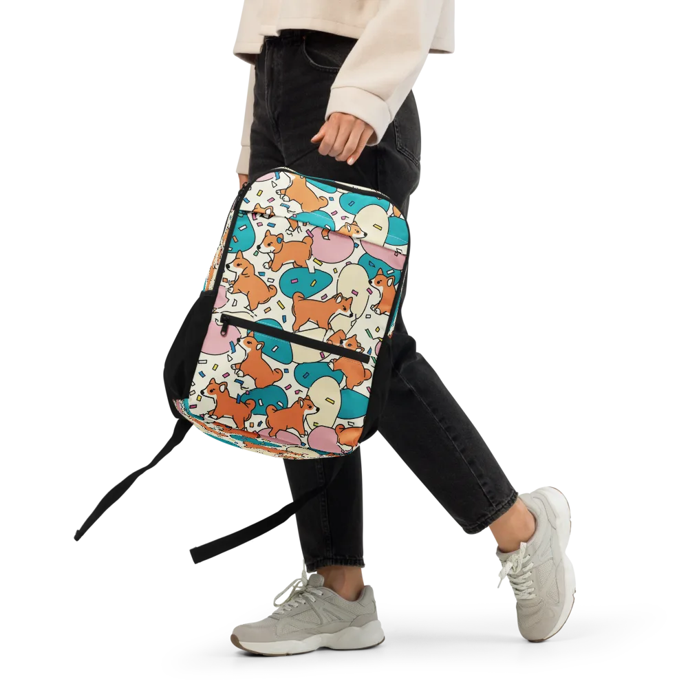 Coral Corgi Carnival on Utility Backpack — Front