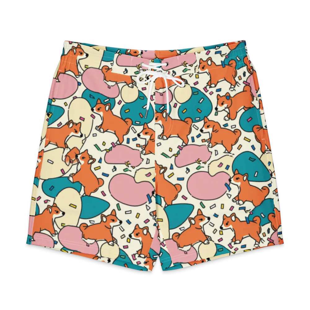 Coral Corgi Carnival on Men's Board Shorts — Front