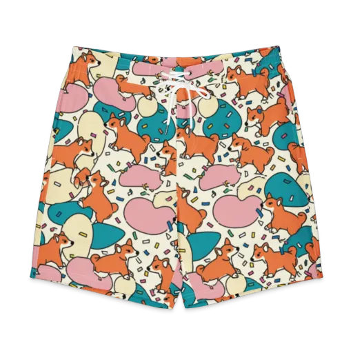 Coral Corgi Carnival on a Men's Board Shorts