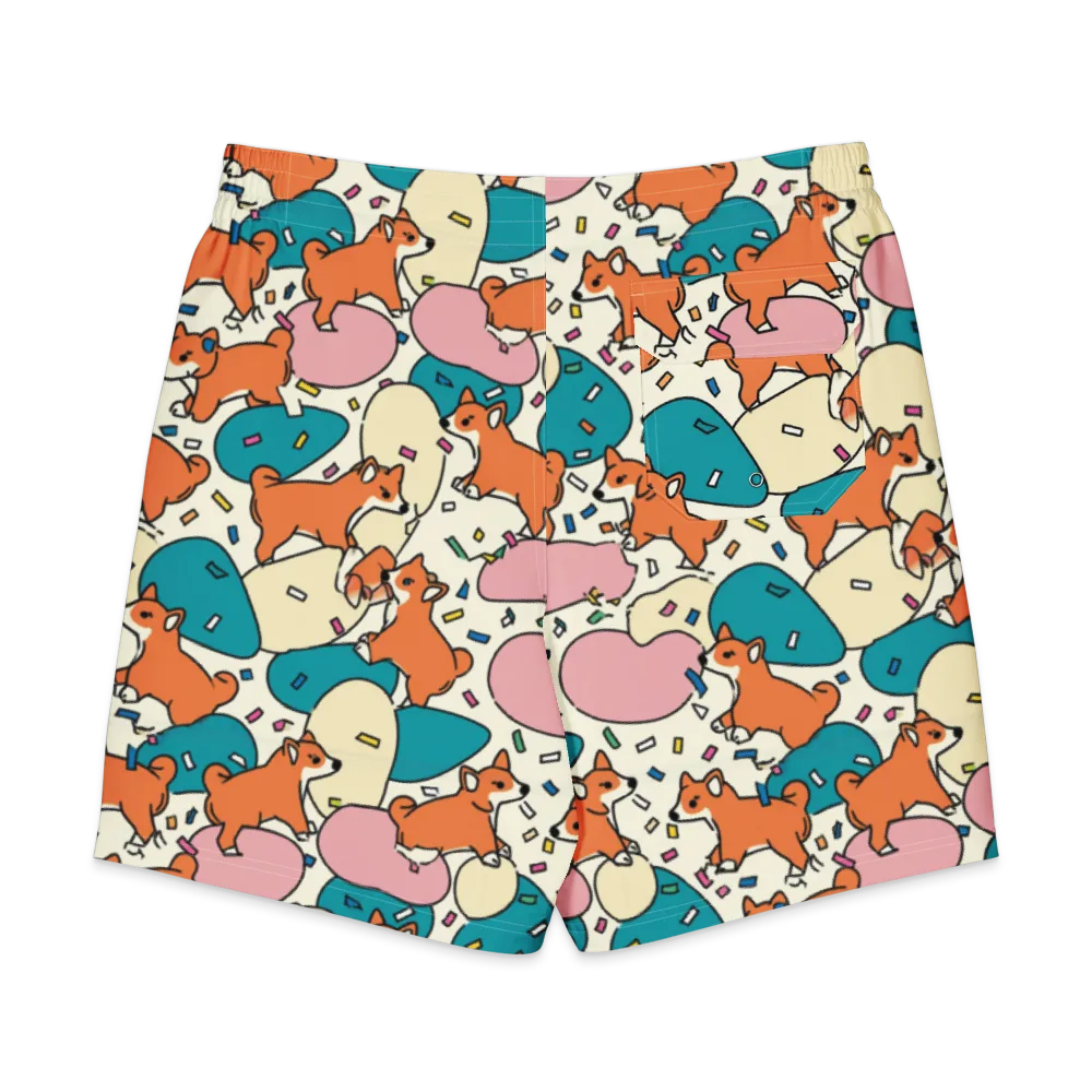 Coral Corgi Carnival on Men's Board Shorts — Back