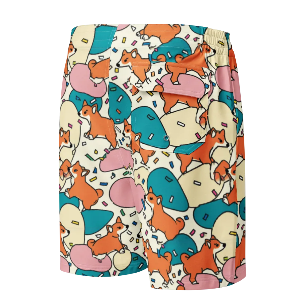 Coral Corgi Carnival on Men's Board Shorts — Back
