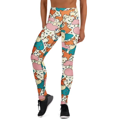 Coral Corgi Carnival on a Yoga Leggings