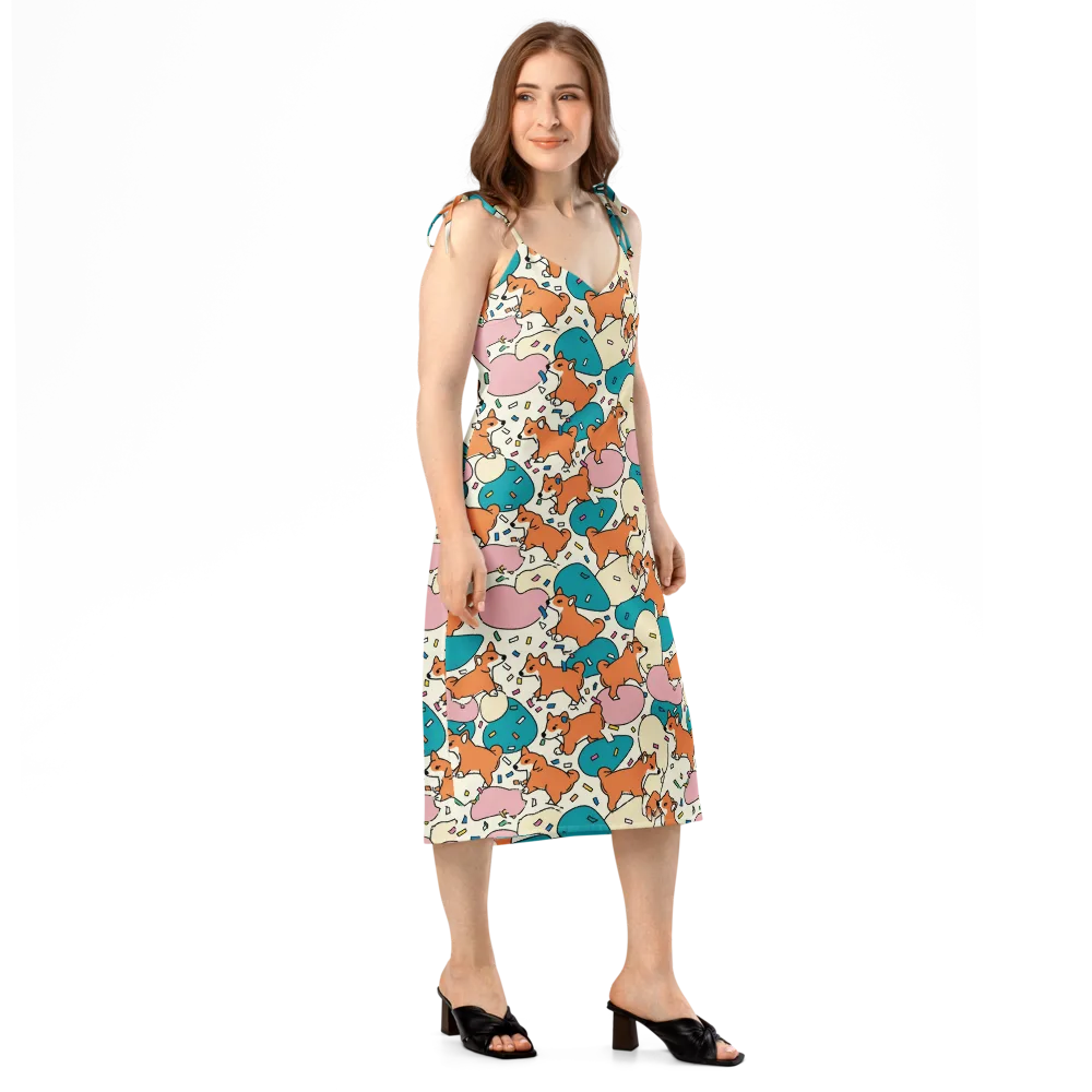 Coral Corgi Carnival on Slip Dress — Right Front