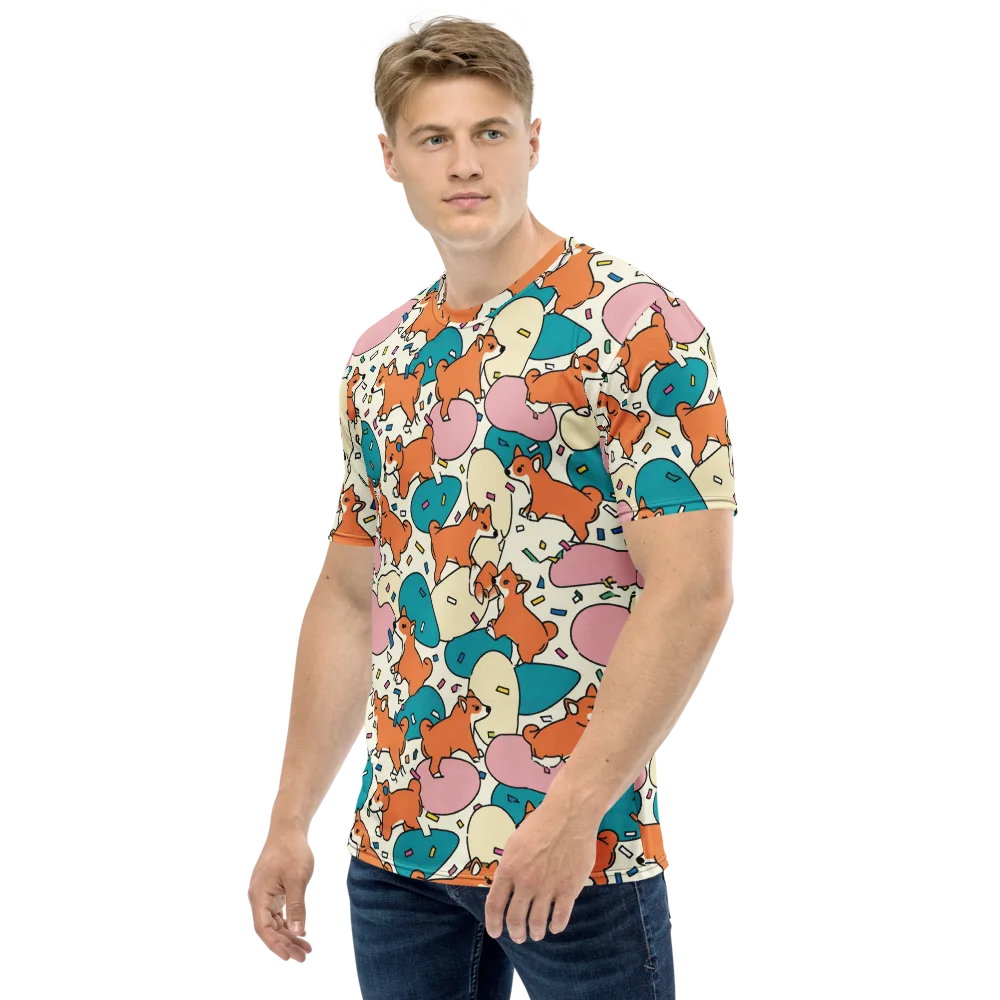 Coral Corgi Carnival on Men's Crew Neck T-Shirt — Left