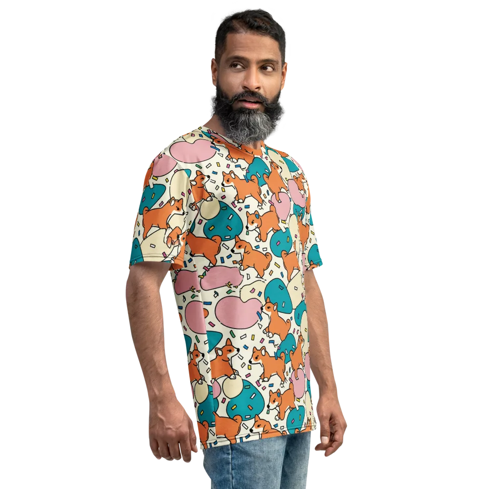 Coral Corgi Carnival on Men's Crew Neck T-Shirt — Right