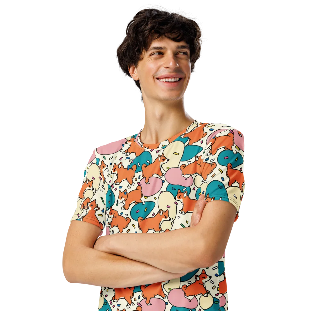 Coral Corgi Carnival on Men's Crew Neck T-Shirt — Left Front