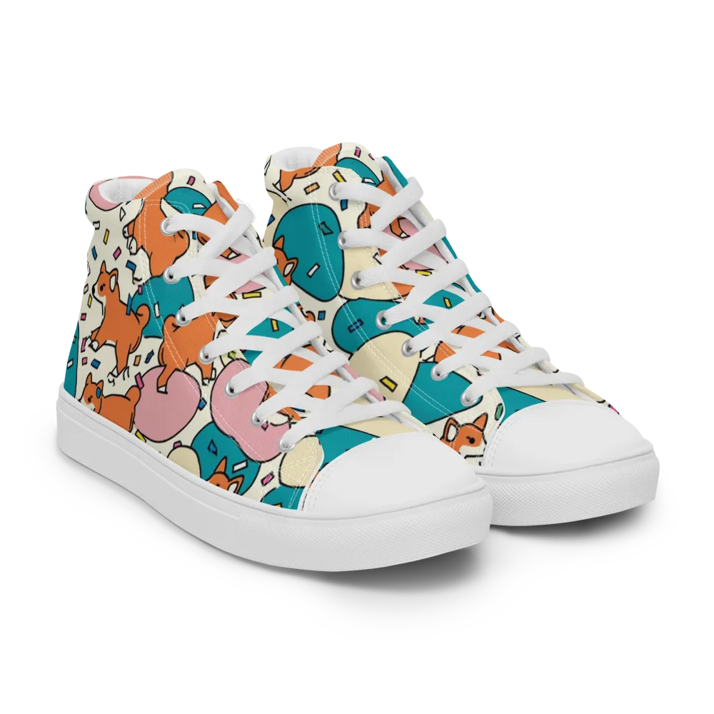 Coral Corgi Carnival on Men's High Top Canvas Shoes — Right Front