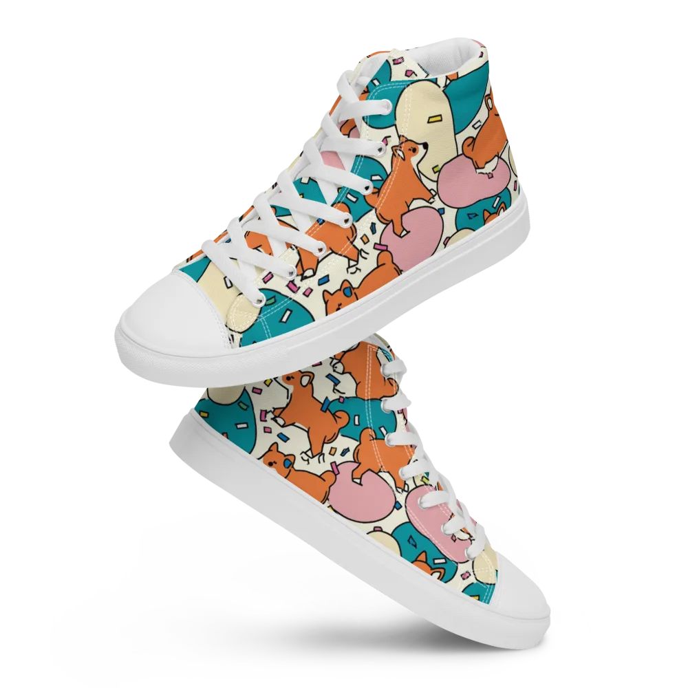 Coral Corgi Carnival on Men's High Top Canvas Shoes — Front