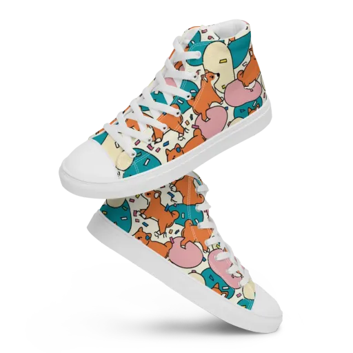 Coral Corgi Carnival on a Men's High Top Canvas Shoes
