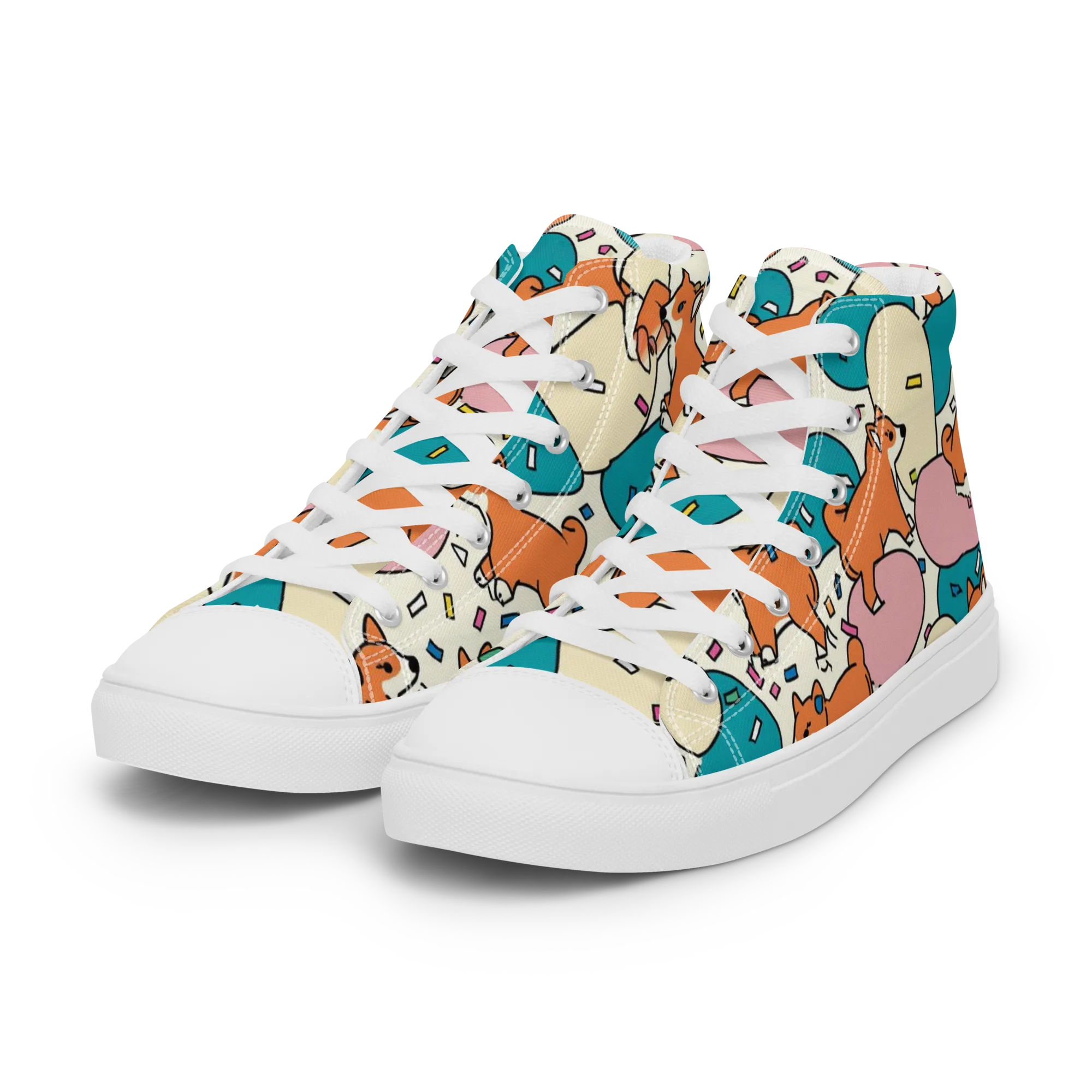 Coral Corgi Carnival on Women's High Top Canvas Shoes — Left Front