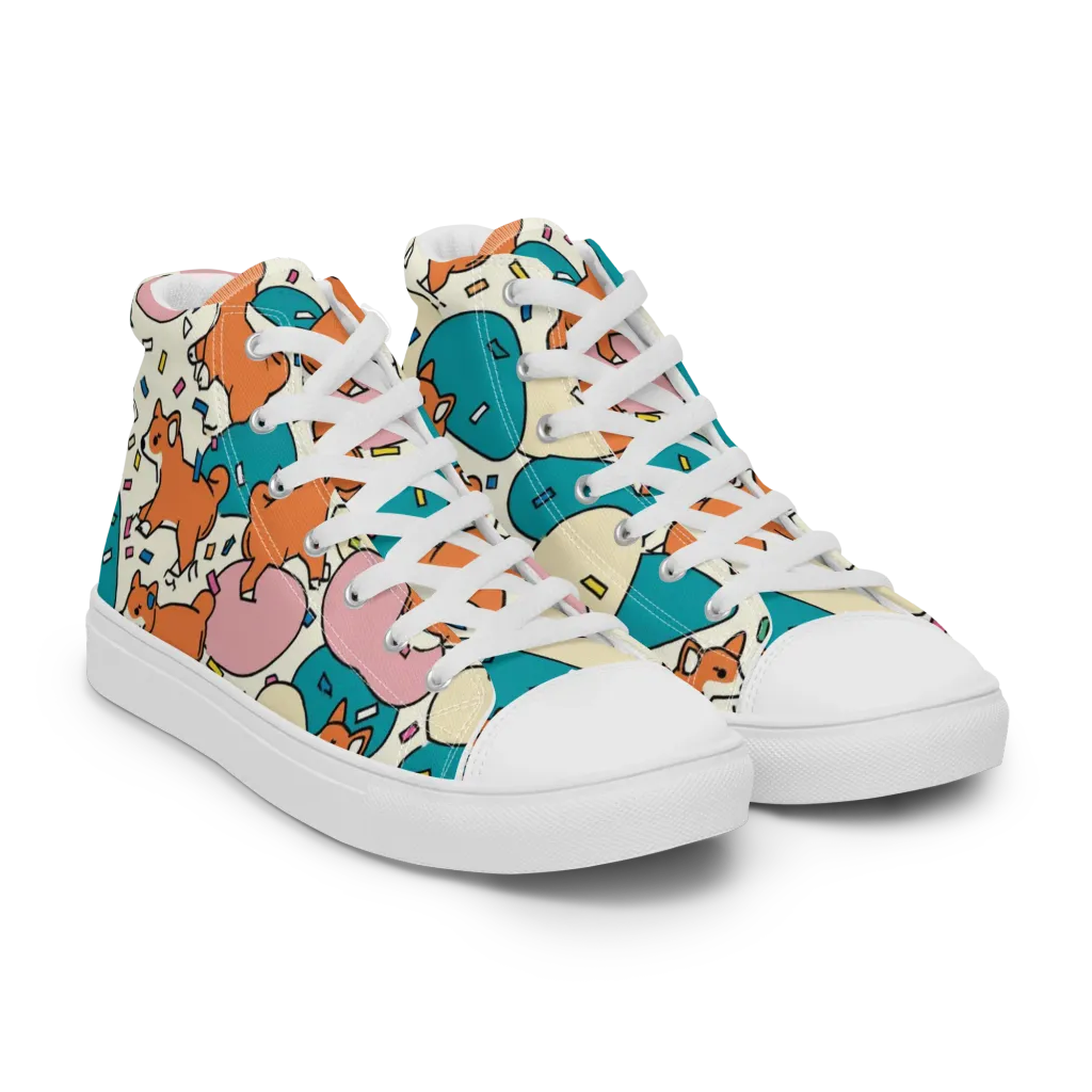 Coral Corgi Carnival on Women's High Top Canvas Shoes — Right Front