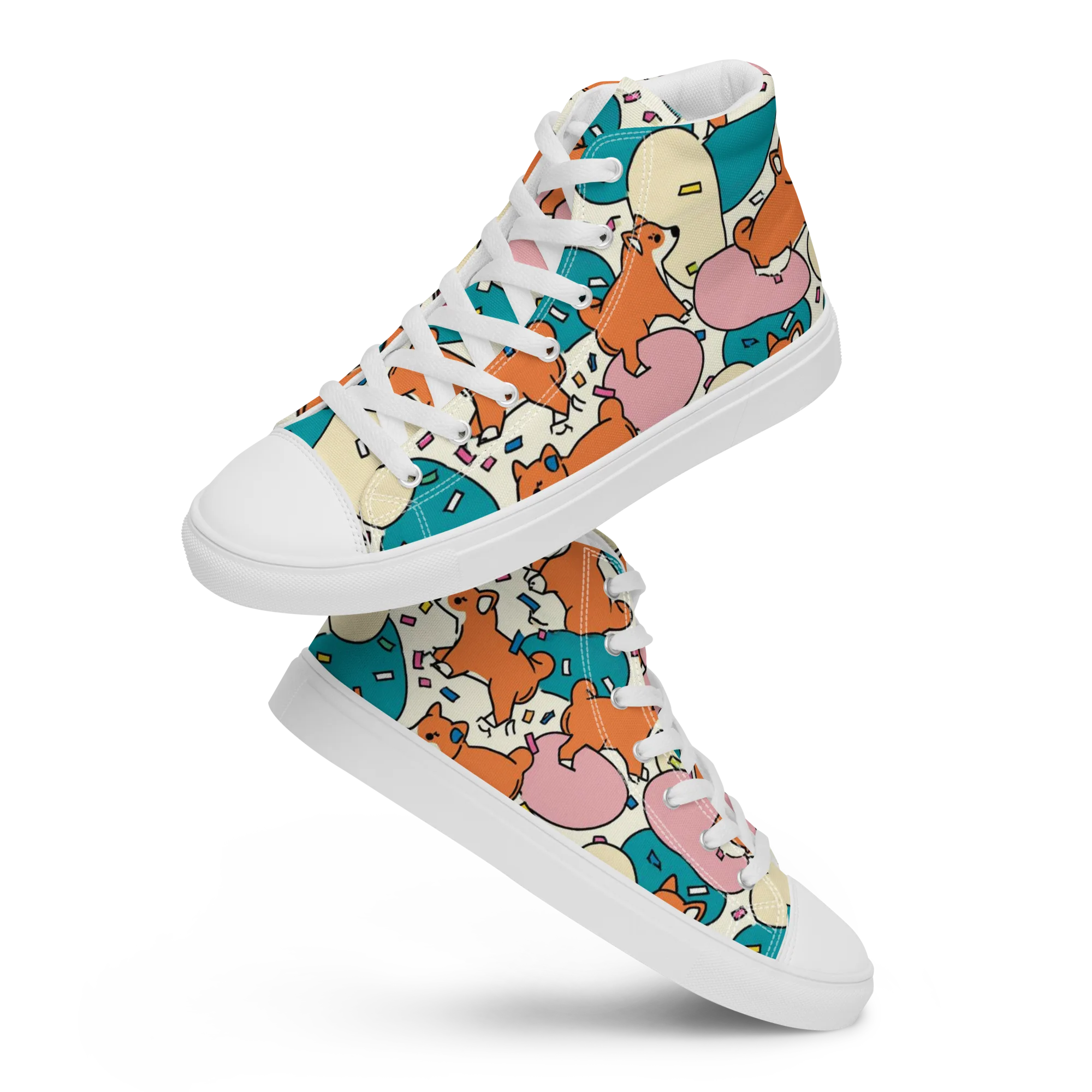 Coral Corgi Carnival on Women's High Top Canvas Shoes — Front