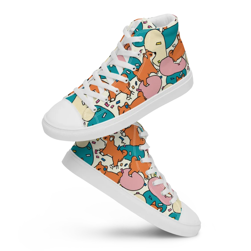 Coral Corgi Carnival on Women's High Top Canvas Shoes — Front