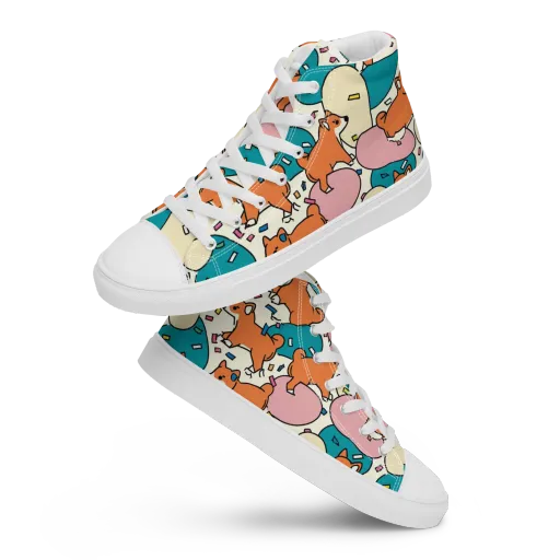 Coral Corgi Carnival on a Women's High Top Canvas Shoes