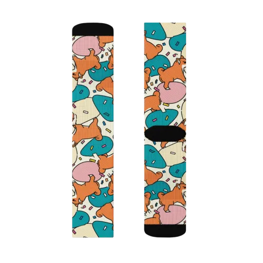 Coral Corgi Carnival on a Socks