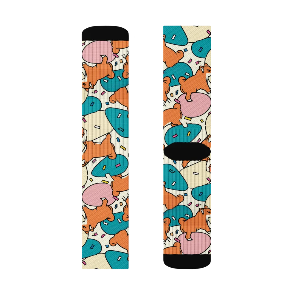 Coral Corgi Carnival on Socks — Right Sock