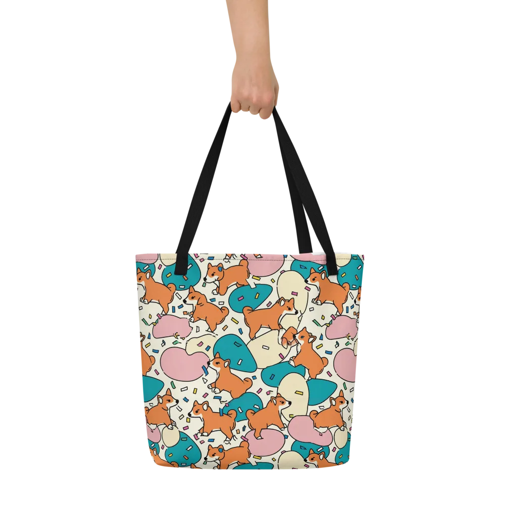 Coral Corgi Carnival on Large Tote Bag W/ Pocket — Front