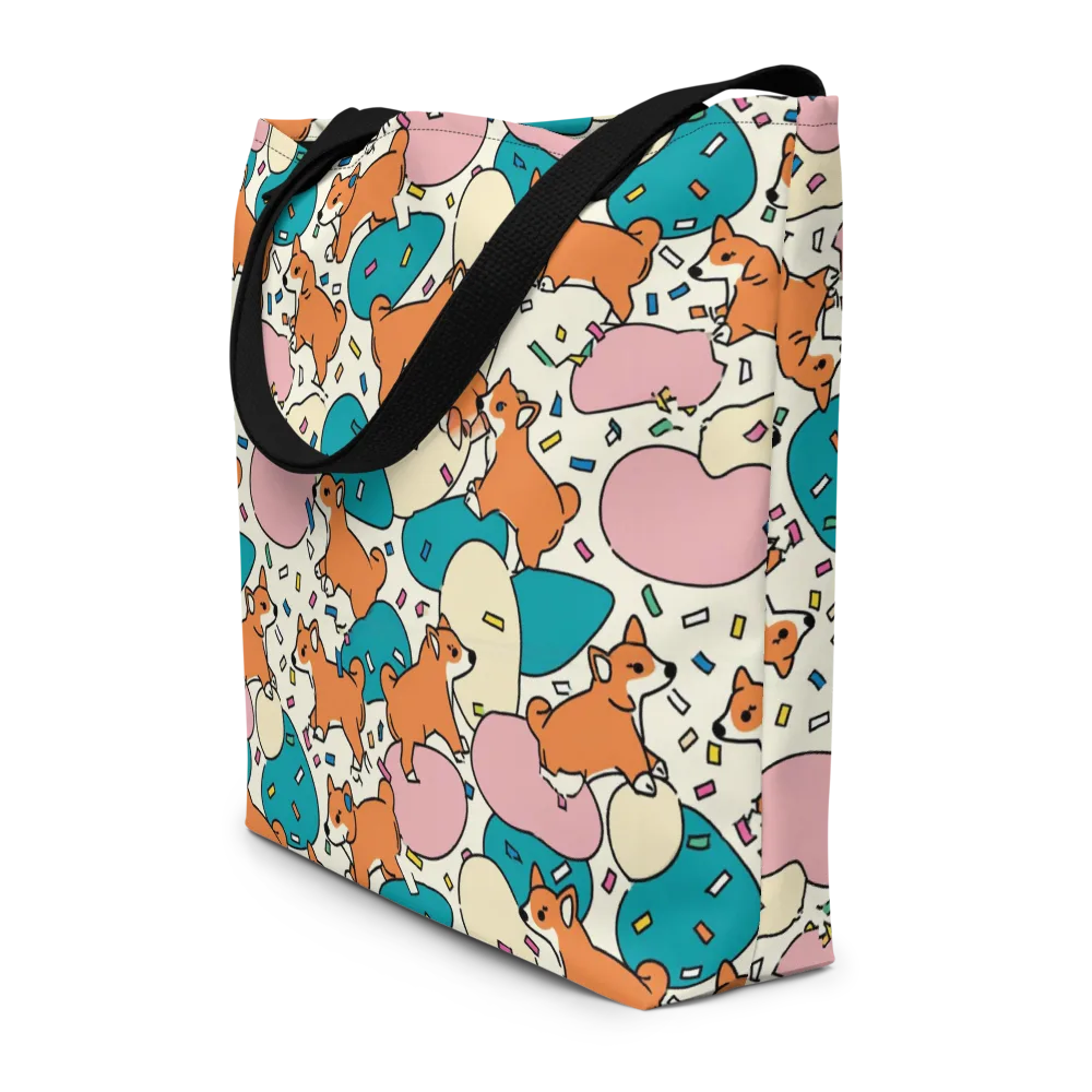 Coral Corgi Carnival on Large Tote Bag W/ Pocket — Front