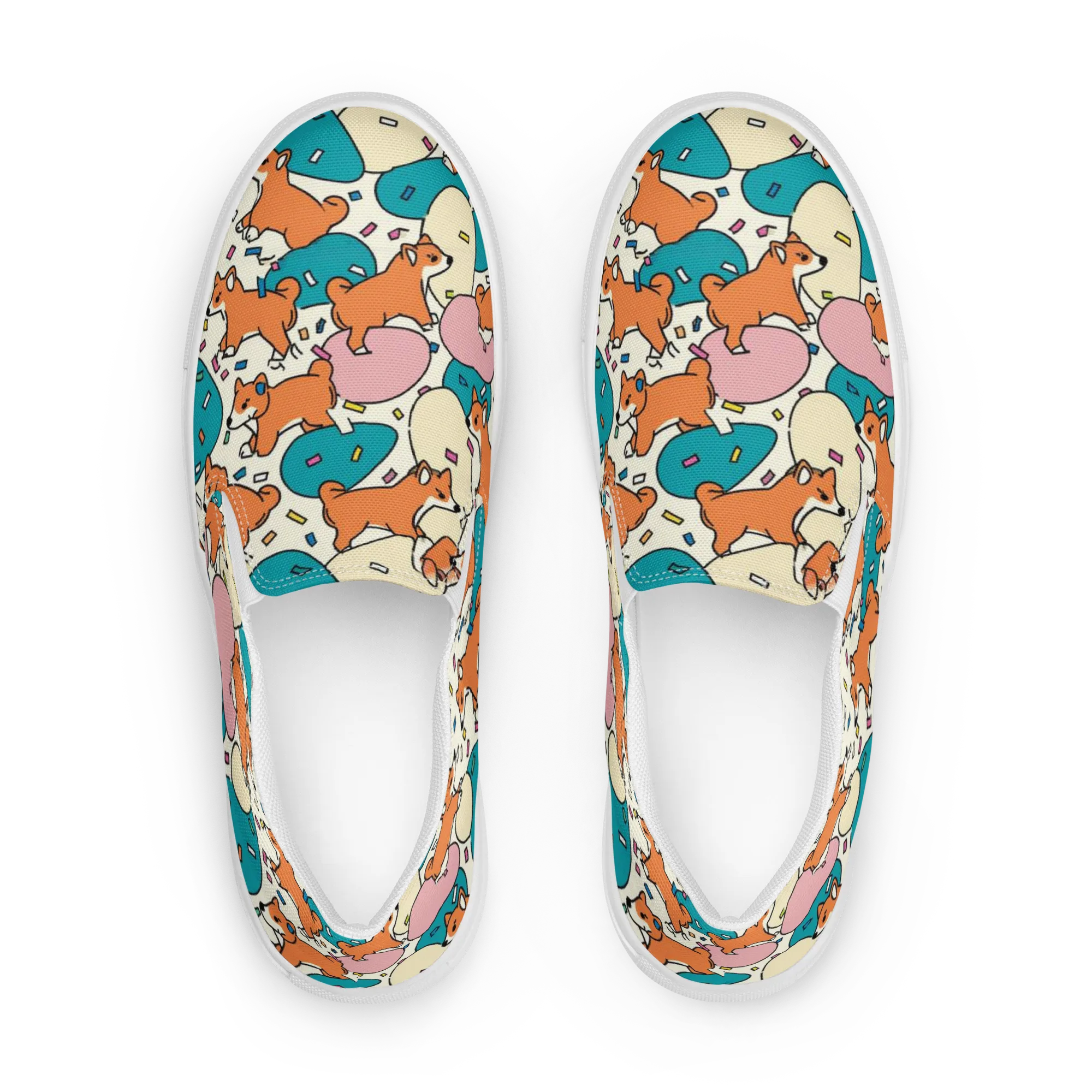 Coral Corgi Carnival on Women's Slip-On Canvas Shoes — Front