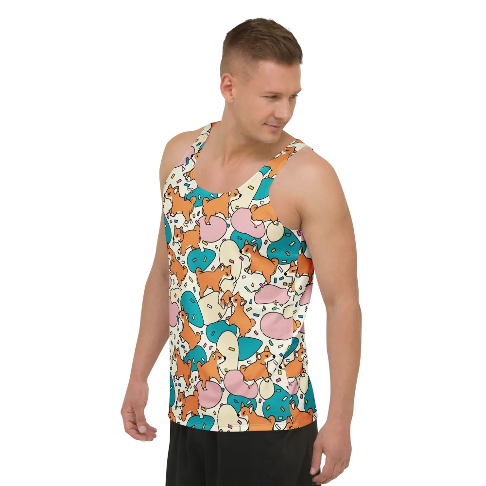 Coral Corgi Carnival on Men's Tank Top — Left Front