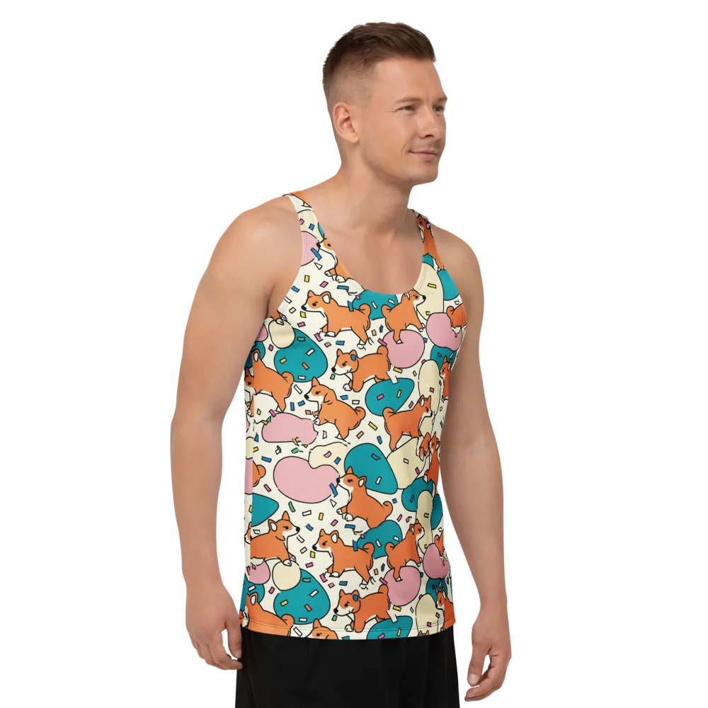 Coral Corgi Carnival on Men's Tank Top — Right Front