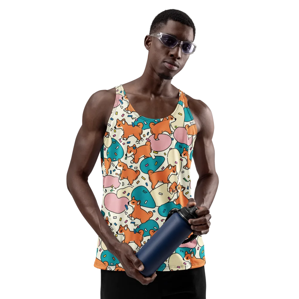 Coral Corgi Carnival on Men's Tank Top — Front