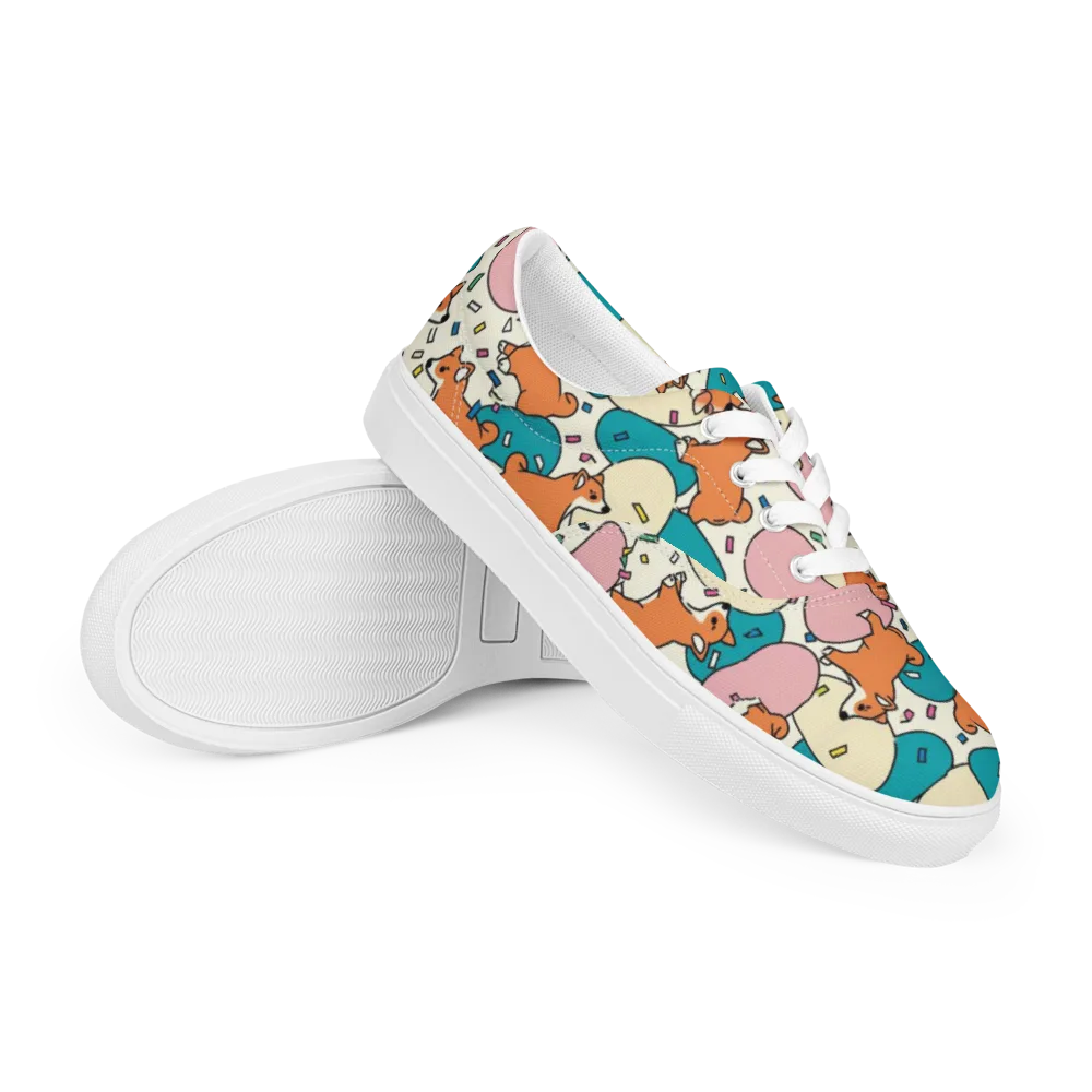 Coral Corgi Carnival on Men's Lace-Up Canvas Shoes — Right Front