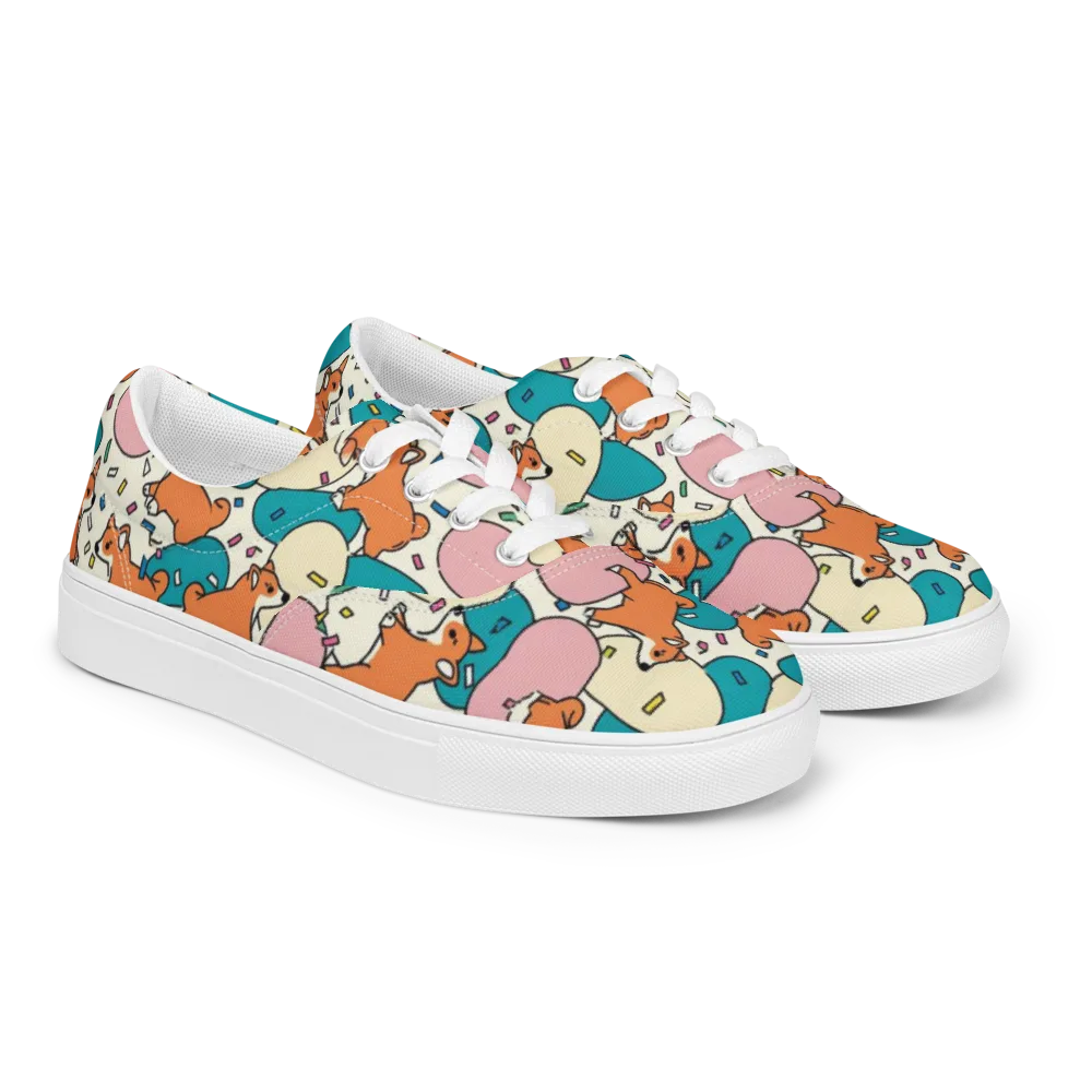 Coral Corgi Carnival on Men's Lace-Up Canvas Shoes — Right Front