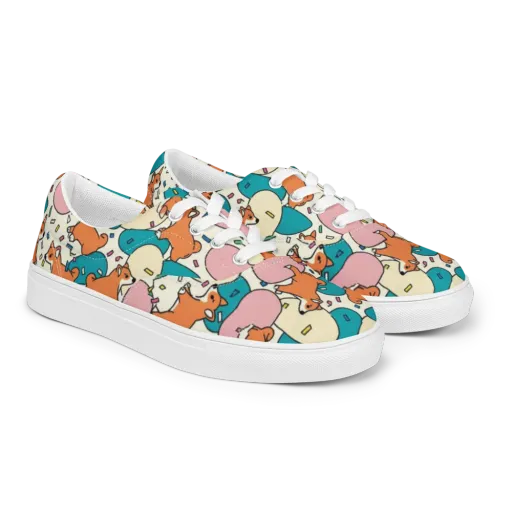 Coral Corgi Carnival on a Men's Lace-Up Canvas Shoes