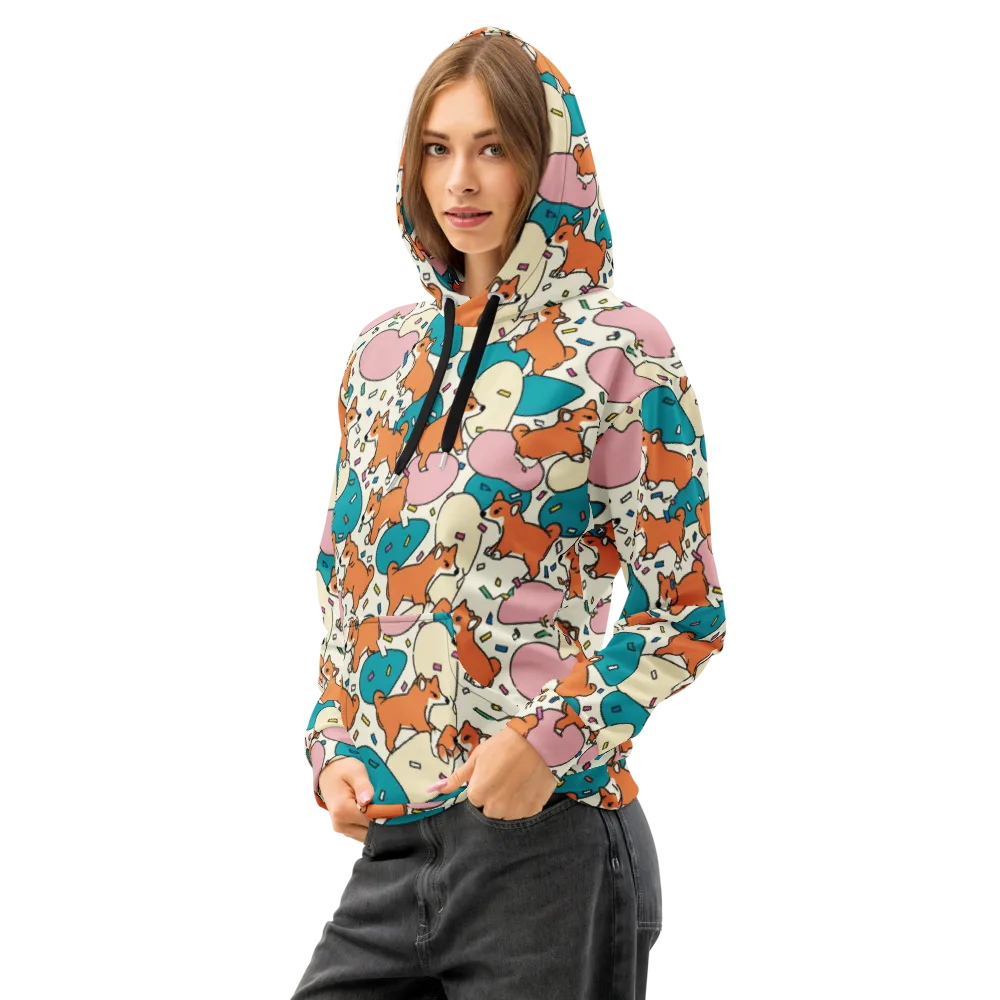 Coral Corgi Carnival on Cotton Hoodie — Left Front