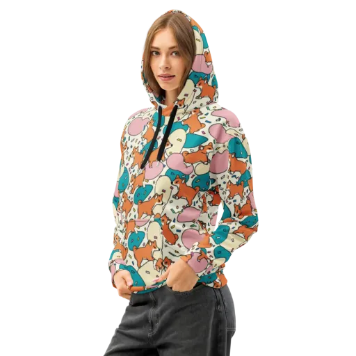 Coral Corgi Carnival on a Cotton Hoodie
