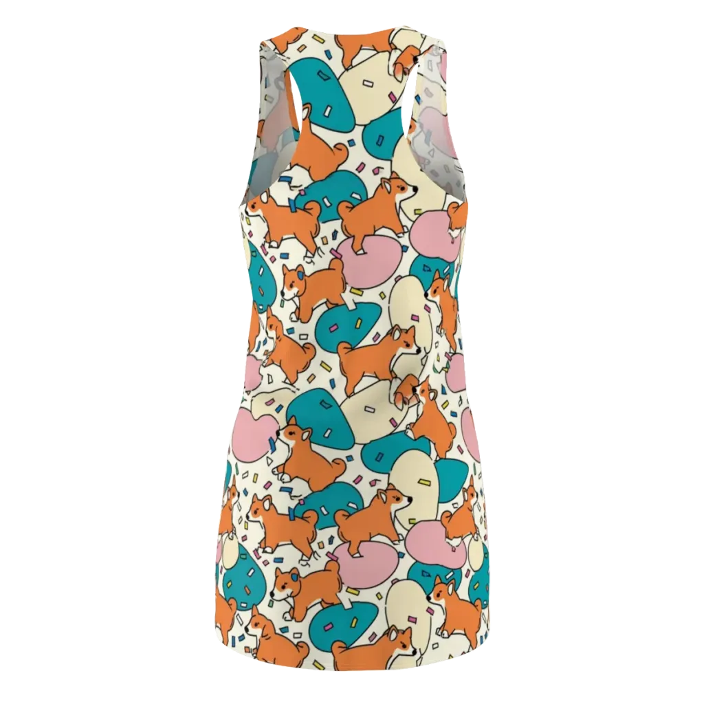 Coral Corgi Carnival on Racerback Dress — Back
