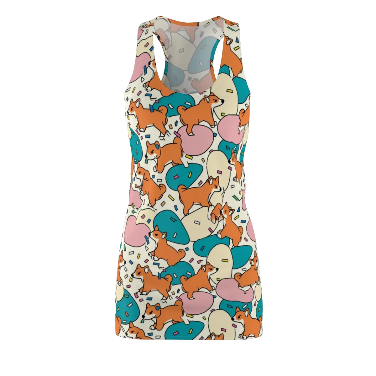 Coral Corgi Carnival on Racerback Dress — Front