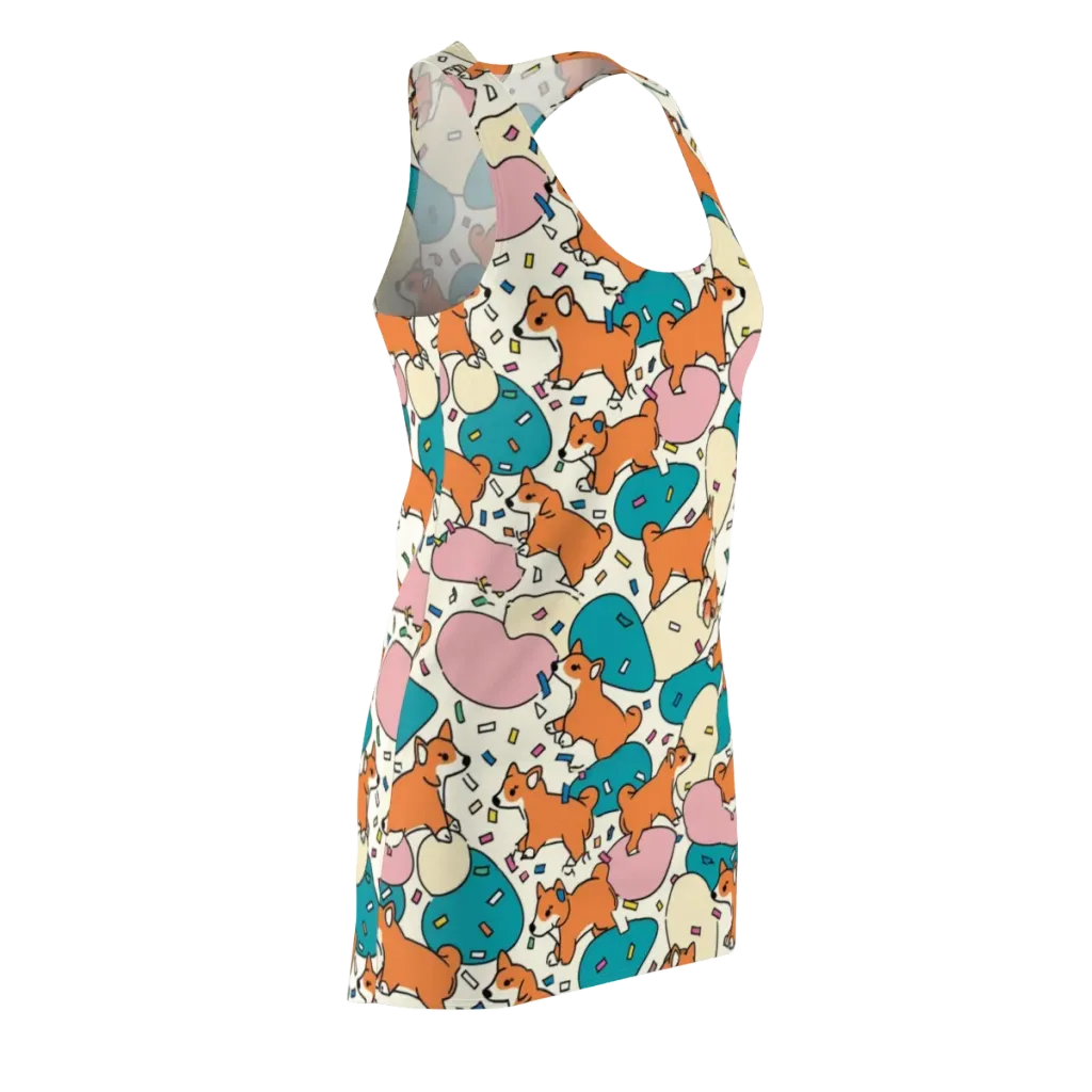 Coral Corgi Carnival on Racerback Dress — Front Side