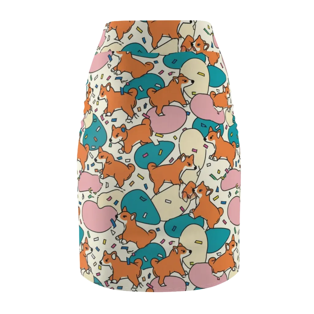 Coral Corgi Carnival on Pencil Skirt — Back
