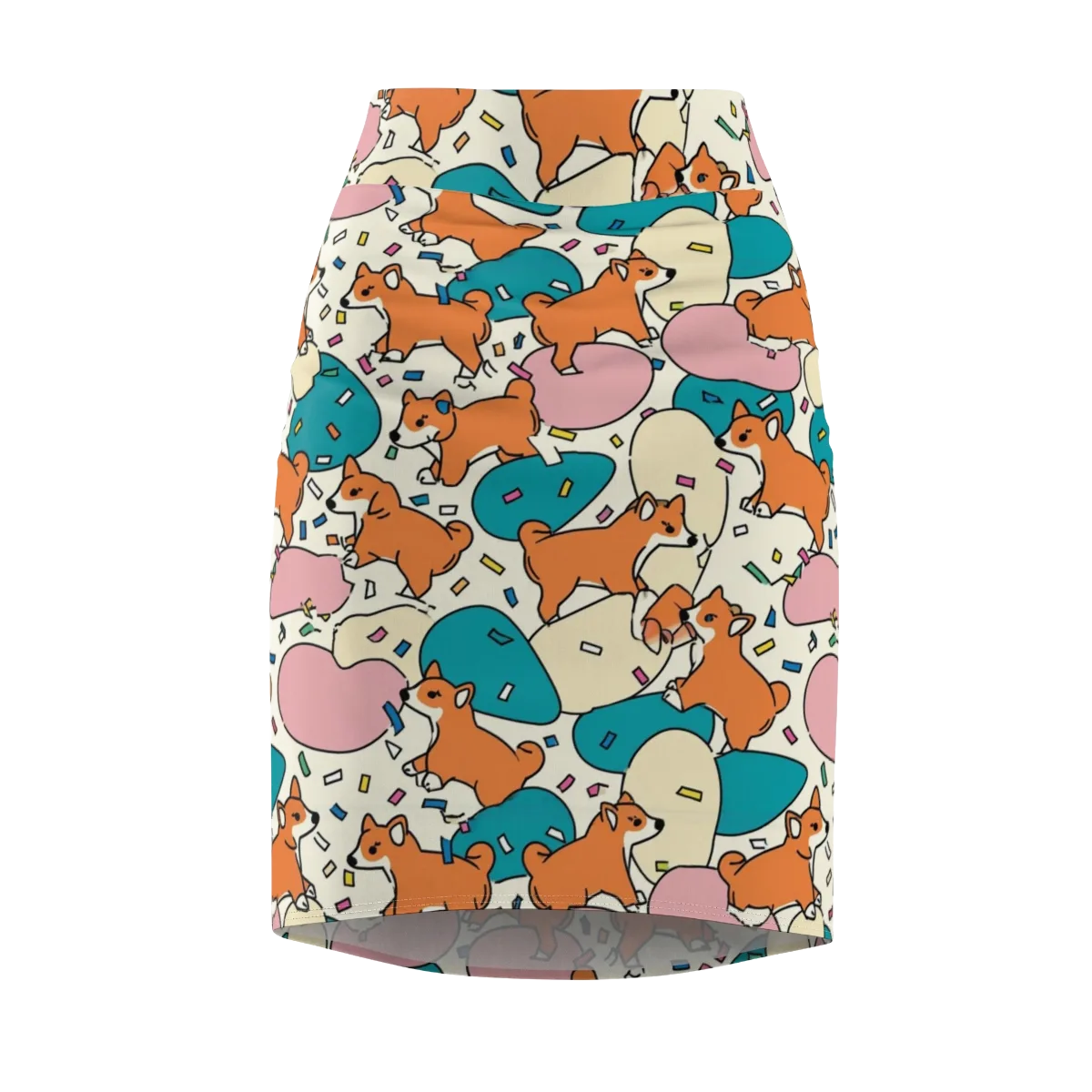 Coral Corgi Carnival on Pencil Skirt — Front
