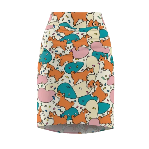Coral Corgi Carnival on a Pencil Skirt
