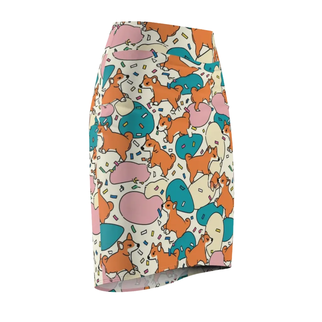 Coral Corgi Carnival on Pencil Skirt — Front Side