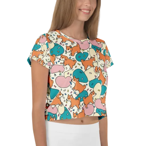 Coral Corgi Carnival on a Crop Tee