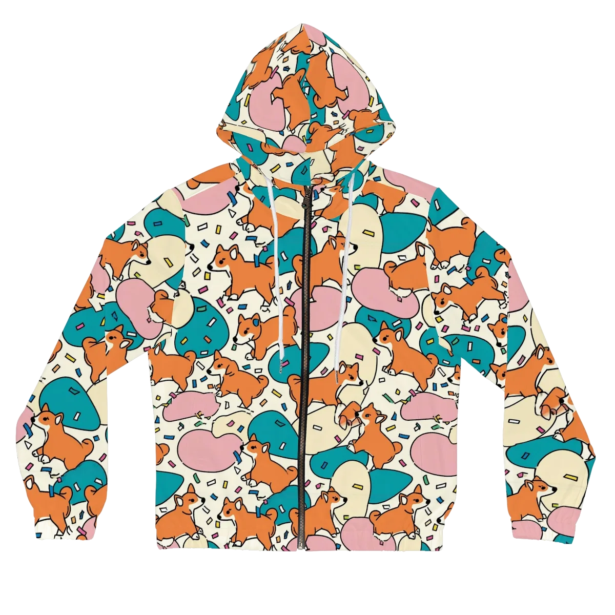 Coral Corgi Carnival on Women's Full-Zip Hoodie — Front