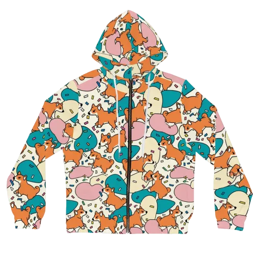 Coral Corgi Carnival on a Women's Full-Zip Hoodie