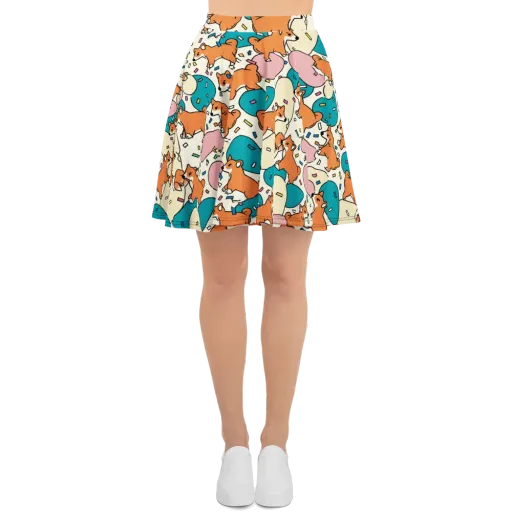 Coral Corgi Carnival on a Skater Skirt