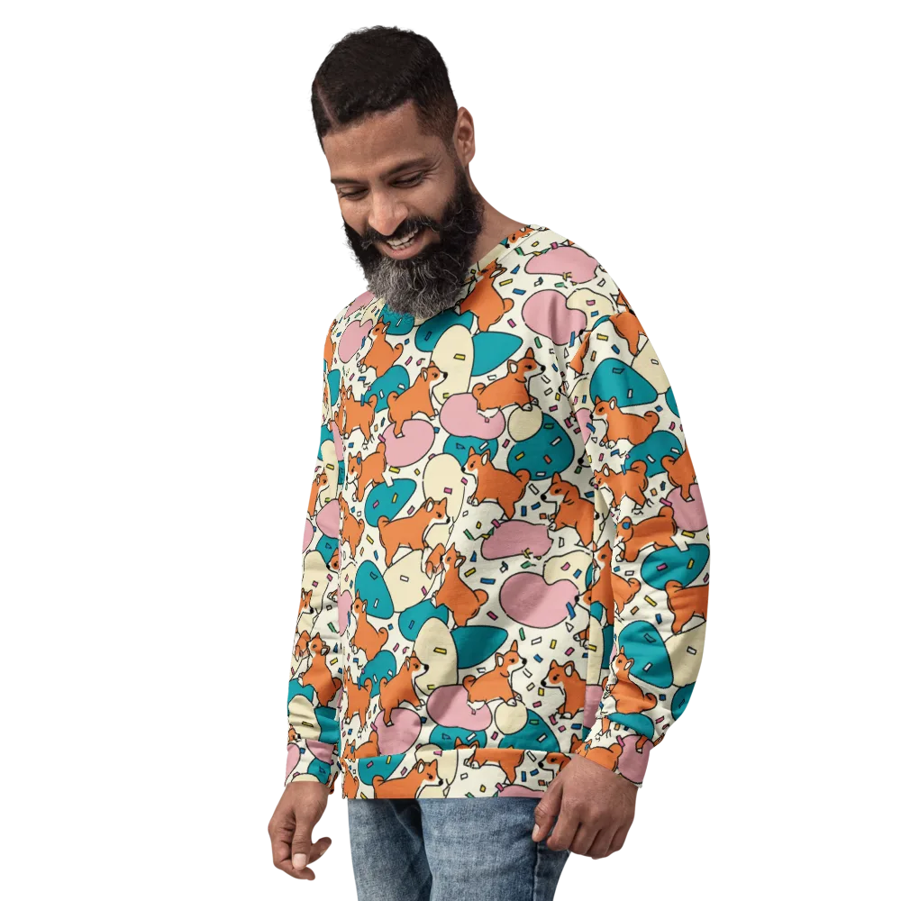Coral Corgi Carnival on Sweatshirt — Left Front