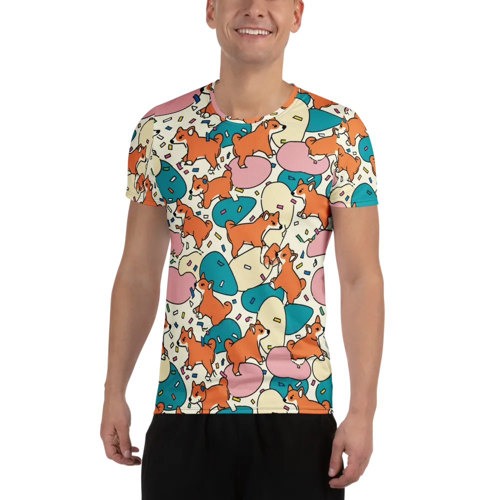 Coral Corgi Carnival on Men's Athletic T-Shirt — Front