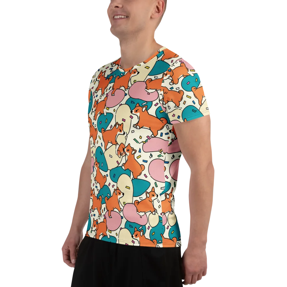 Coral Corgi Carnival on Men's Athletic T-Shirt — Left